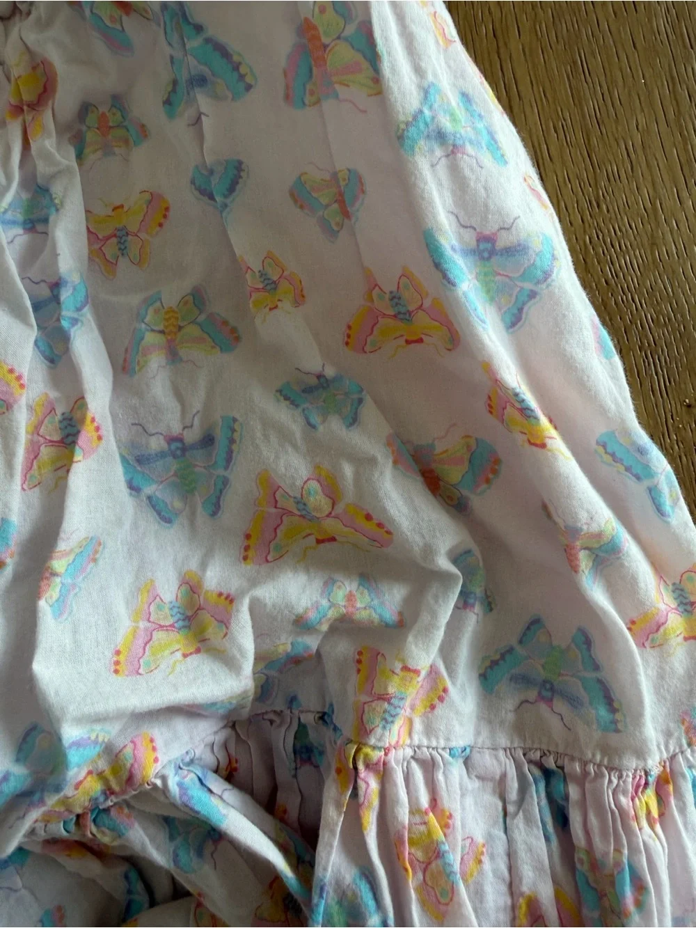 J. Crew White Butterfly Print Ruffle Sundress with Blue & Yellow Accents